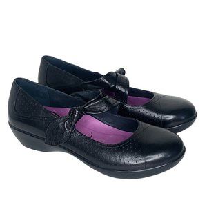 DANSKO Ainsley Mary Jane Black Leather Bow Strap Wedge Sandal Shoe Size 8.5